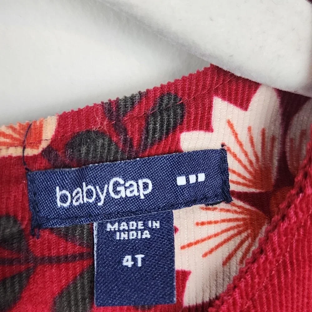 Gap dress 4T girls soft corduroy floral long sleeve fall burgundy red boho